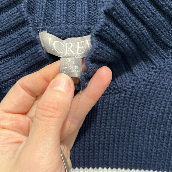 J crew Cotton turtleneck knit sweater in navy ivory stripe NEW size XS - Picture 8 of 11